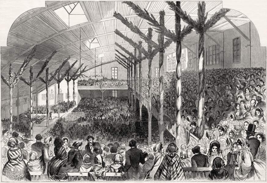 Inside the "The Wigwam," during the 1860 Republican Convention, Chicago, Illinois, artist's impression, zoomable image
