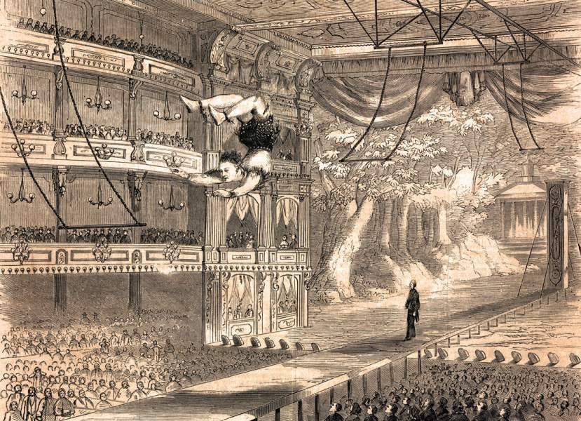 William Hanlon performing at the Academy of Music in New York City, December 12, 1861, artist's impression