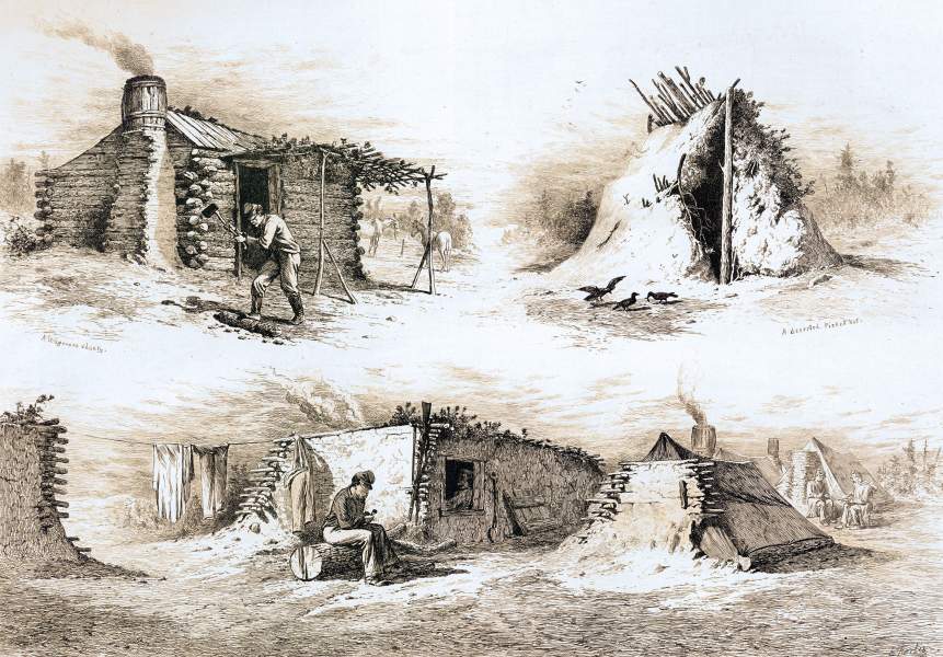 "Winter Camp," Edwin Forbes, copper plate etching, 1876, zoomable image