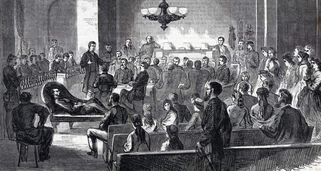 Trial of Captain Henry Wirz, Court of Claims, Washington, D.C., October 1865, artist's impression, detail