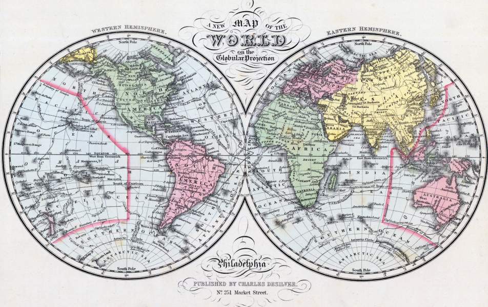 World, globular projection, 1857, zoomable map