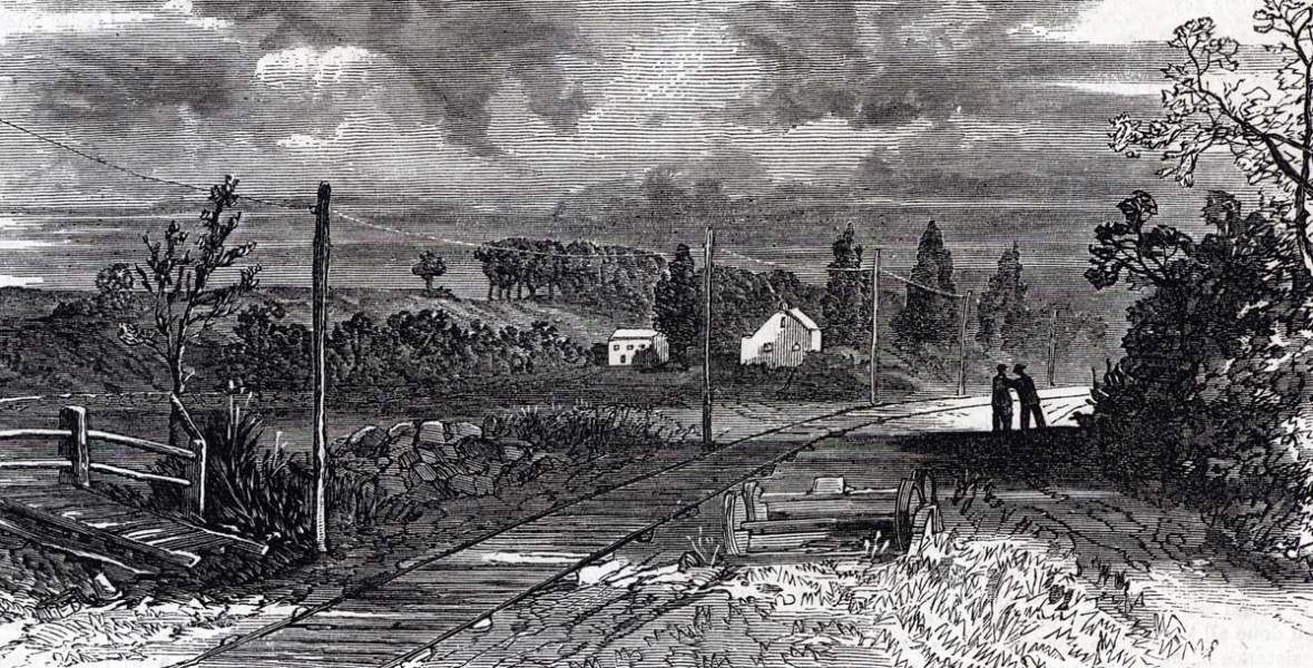 Site of railroad disaster near Trumbel, Connecticut, August 15, 1865, artist's impression