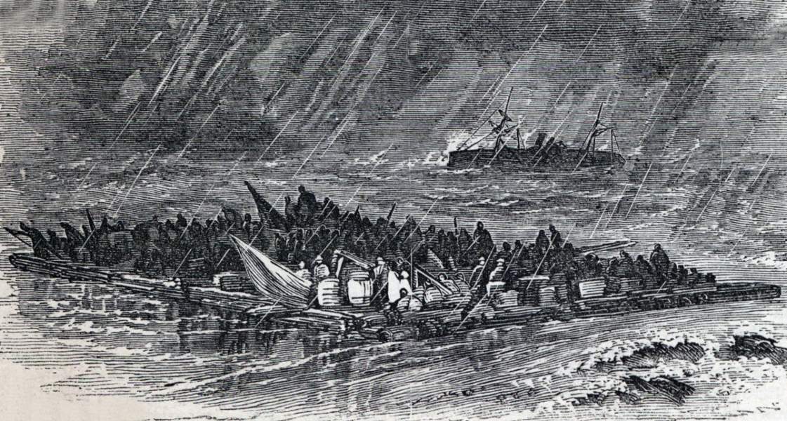 Passengers making for shore after wreck of the S.S. Golden Rule, Caribbean Sea, May 30, 1865, artist's impression