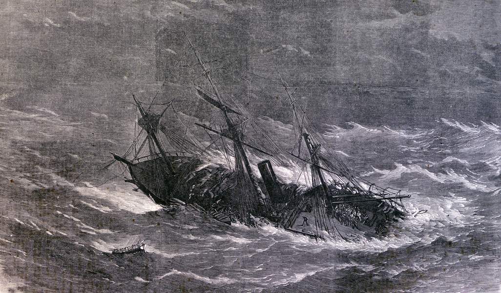 Sinking of the S.S. London, off the coast of Spain, January 11, 1866, artist's impression