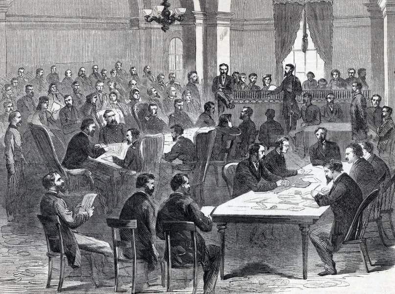 Wirz Trial Courtroom, Washington, D.C., September 1865, artist's impression, detail