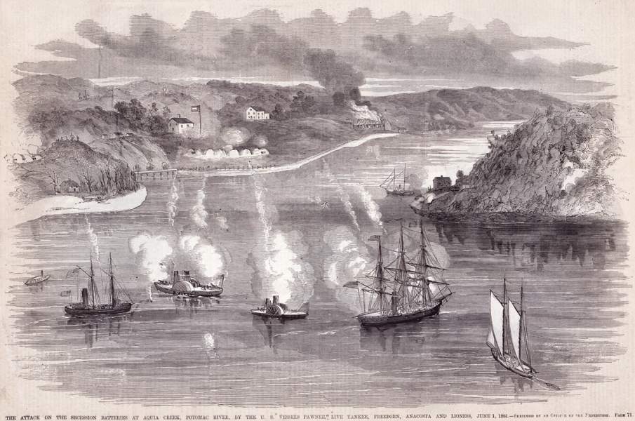 Naval bombardment at Aquia Creek, Virginia, June 1, 1861, artist's impression
