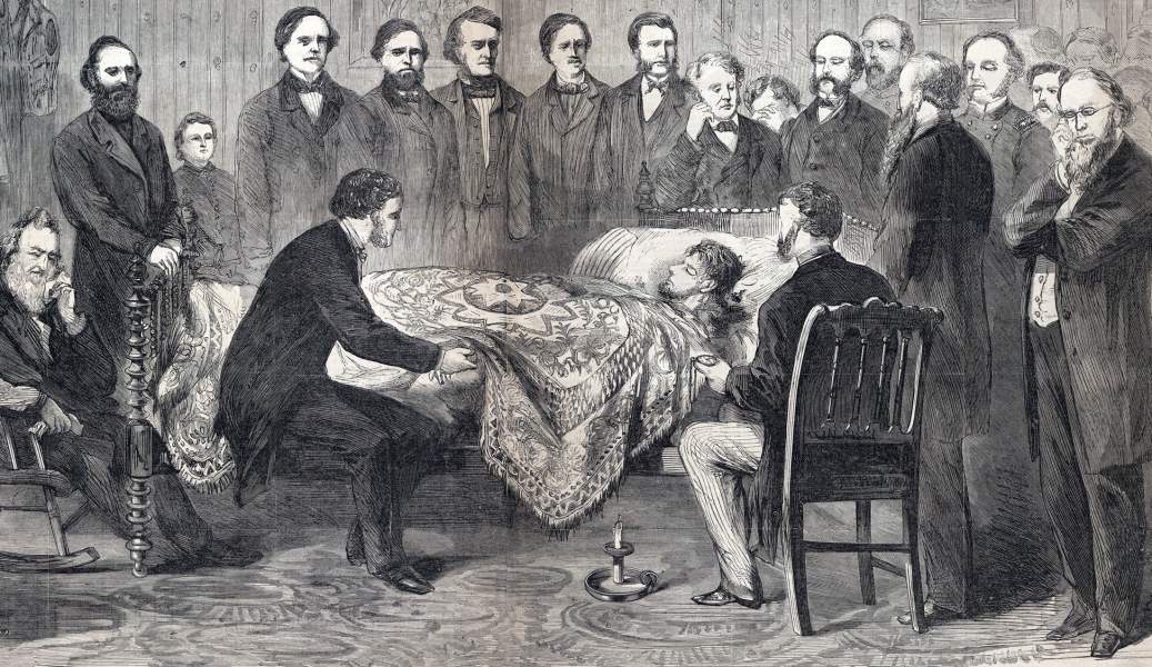 Abraham Lincoln on his deathbed, 10th Street, Washington, DC, April 14-15, 1865, artist's impression, zoomable image, detail
