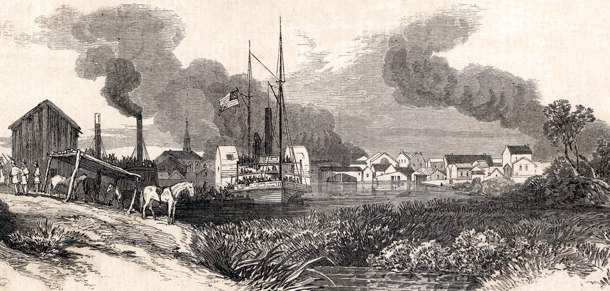New Bern, North Carolina, April 1862, view from River Neuse, artist's impression