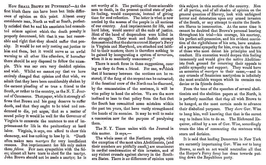 "How Shall Brown Be Punished?," Fayetteville (NC) Observer, November 7, 1859