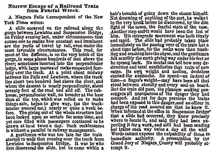 "Narrow Escape of a Railroad Train from Fearful Wreck," Chicago (IL) Press and Tribune, July 1, 1858