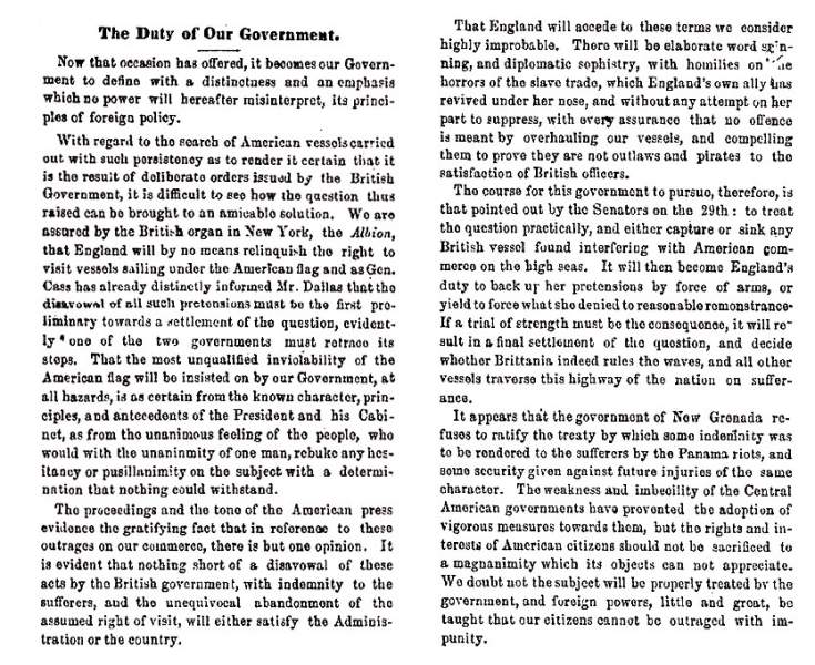 "The Duty of Our Government," (Jackson) Mississippian State Gazette, June 16, 1858