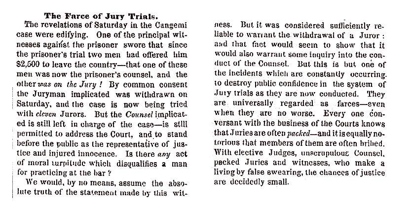"The Farce of Jury Trials," New York Times, June 14, 1858