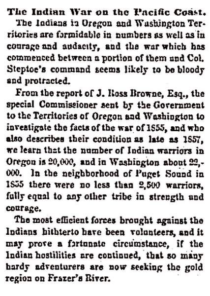 “The Indian War on the Pacific Coast,” Chicago (IL) Press and Tribune, July 7, 1858