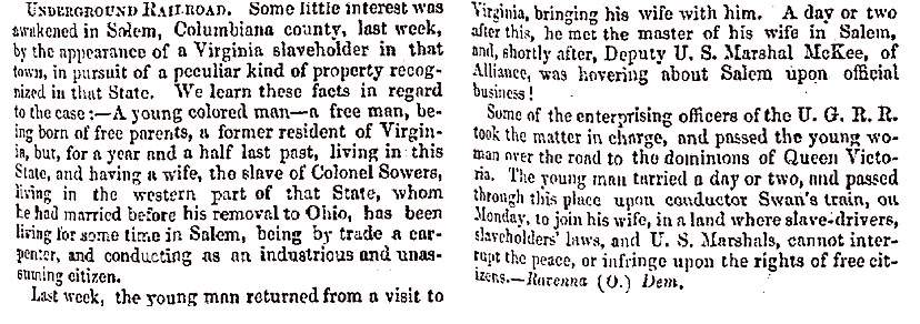 “Underground Railroad,” Boston (MA) Liberator, August 27, 1858