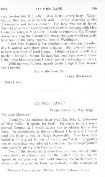 James Buchanan to Harriet Rebecca Lane, May 14, 1859 (Page 1)