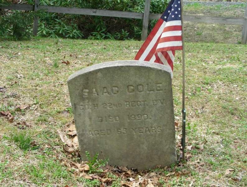 Grave of Isaac Cole, 32nd USCT, Mt. Frisby AME Church Cemetery, Berks County, Pennsylvania, April 2010