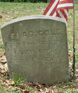 Grave of Isaac Cole, 32nd USCT, Mt. Frisby AME Church Cemetery, Berks County, Pennsylvania, April 2010, detail