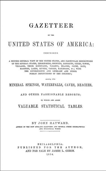 Gazetteer of the United States of America, Title Page