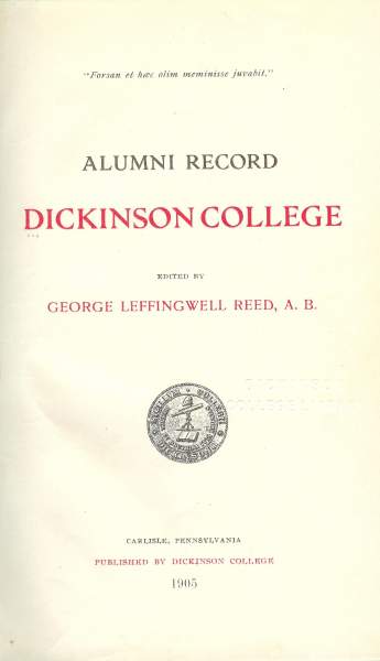 Alumni Record: Dickinson College, Title Page