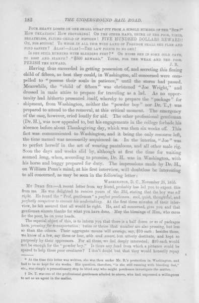 Jacob Bigelow (William Penn) to William Still, November 26, 1855 (Page 1)