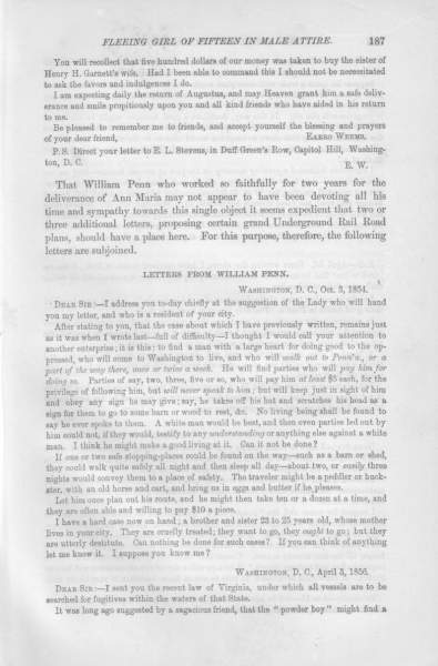 Jacob Bigelow (William Penn) to William Still, April 3, 1856 (Page 1)