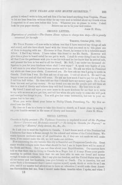 John Henry Hill to Philadelphia Vigilance Committee, November 1, 1853 (Page 1)