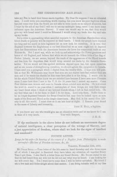 John Henry Hill to William Still, November 12, 1853 (Page 1)