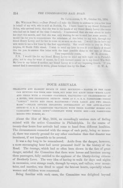 W. H. Atkins to William Still, October 5, 1854