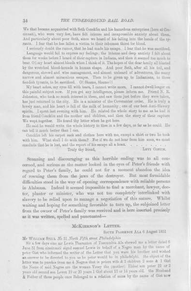 B. McKiernon to William Still, August 6, 1851 (Page 1)