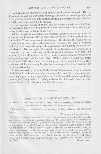 Thomas Garrett to William Still, February 5, 1858