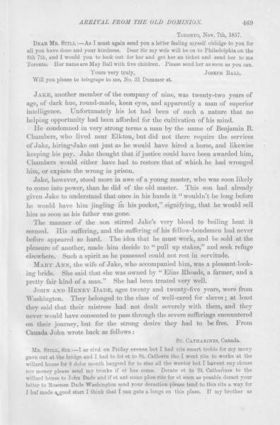 John H. Dade to William Still, November 1, 1857 (Page 1)