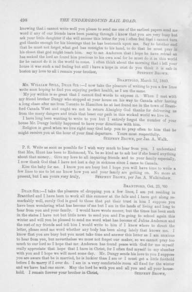 Stepney Brown to William Still, October 25, 1860
