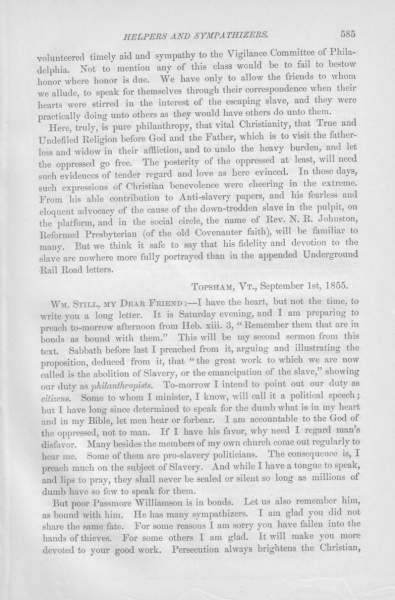 N. R. Johnston to William Still, September 1, 1855 (Page 1)
