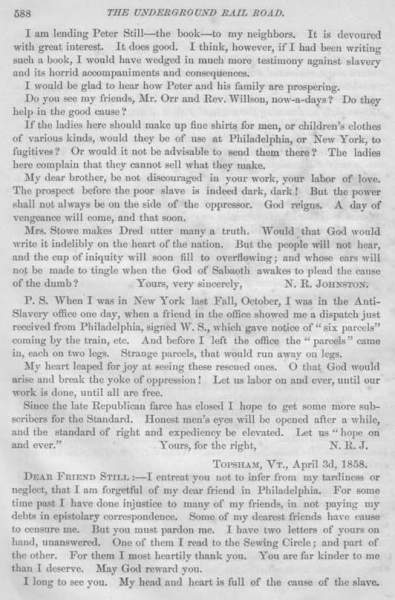 N. R. Johnston to William Still, April 3, 1858 (Page 1)