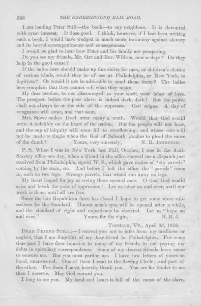 N. R. Johnston to William Still, December 18, 1856 (Page 2)