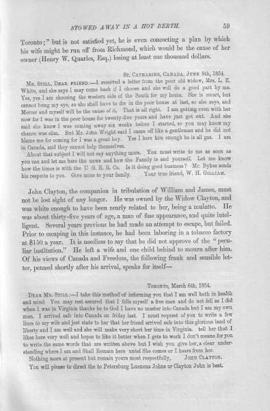 John Clayton to William Still, March 6, 1854
