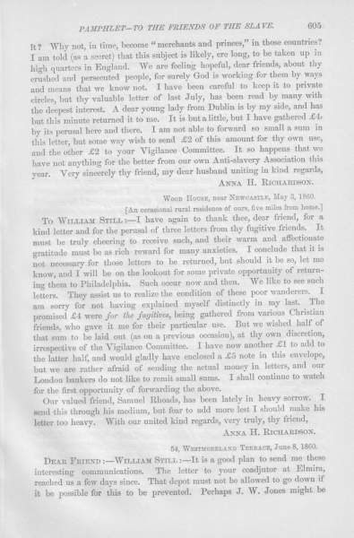 Anna H. Richardson to William Still, May 3, 1860 (Page 1)