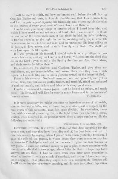 Thomas Garrett to William Still, November 21, 1855 (Page 1)