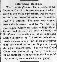 “Interesting Decision,” Carlisle (PA) Herald, June 27, 1849
