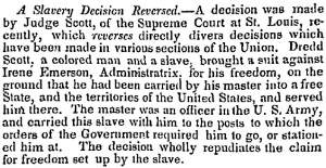“A Slavery Decision Reversed,” Boston (MA) Investigator, May 12, 1852