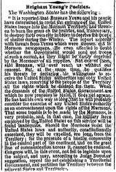 “Brigham Young’s Position,” New York Times, October 27, 1857
