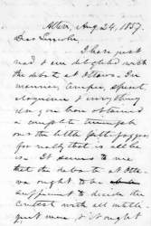 Lyman Trumbull to Abraham Lincoln, August 24, 1858 (Page 1)