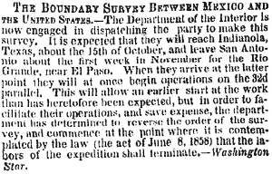 “The Boundary Survey between Mexico and the United States,” New York Times, September 27, 1858