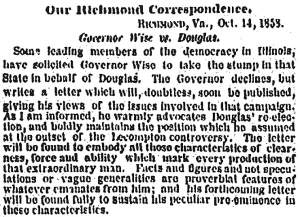 “Our Richmond Correspondence,” New York Herald, October 17, 1858