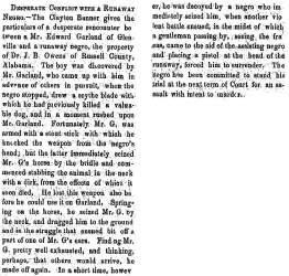 “Desperate Conflict with a Runaway Negro,” Ripley (OH) Bee, November 6, 1858