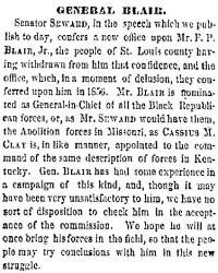 “General Blair,” (St. Louis) Missouri Republican, November 9, 1858