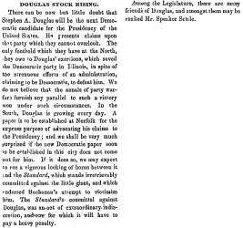 “Douglas Stock Rising,” Raleigh (NC) Register, December 8, 1858