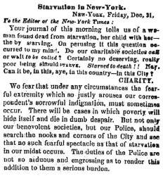 “Starvation in New York,” New York Times, January 1, 1859