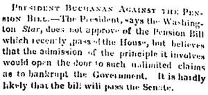 “President Buchanan against the Pension Bill,” Memphis (TN) Appeal, January 23, 1859