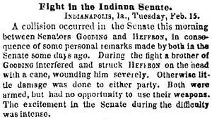 “Fight in the Indiana Senate,” New York Times, February 16, 1859 